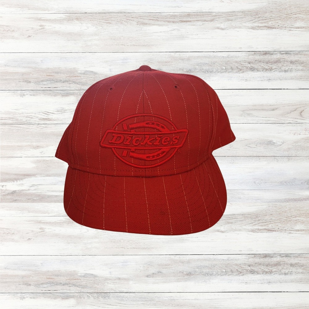 Dickies Wool Baseball Cap Red‎ Pinstripe Logo Hat Fitted S/M